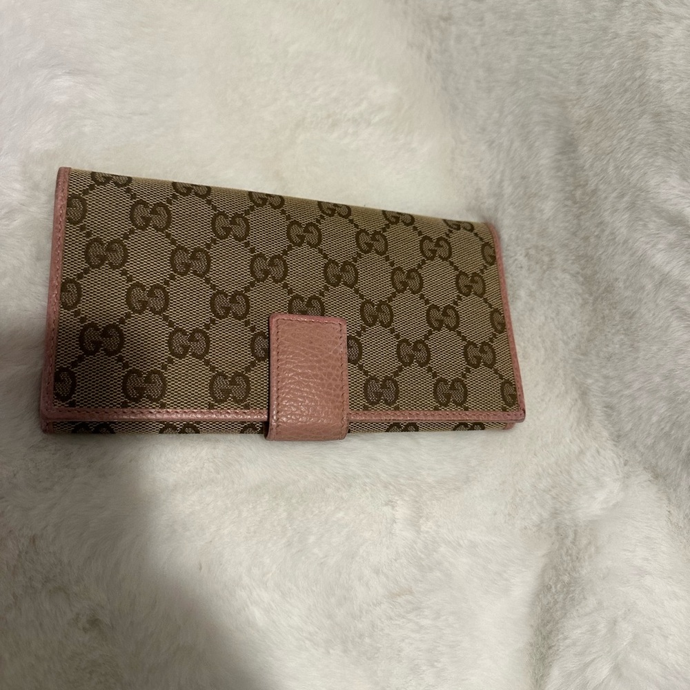 Gucci Brown and Pink Monogram Wallet